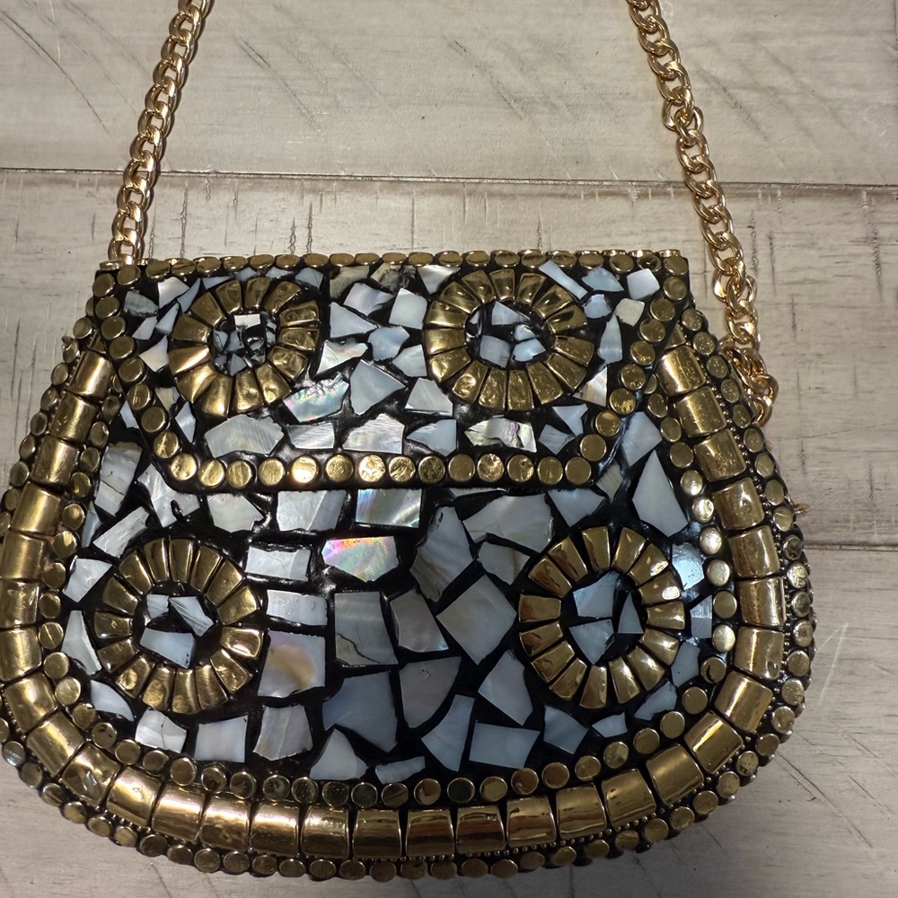 Ramla Black Gold Pearl Handmade Mosaic Purse